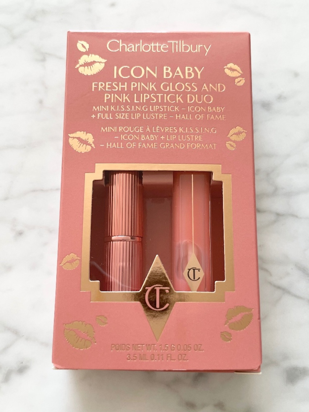 NWT CHARLOTTE TILBURY Icon Baby Fresh Pink Gloss and Pink Lipstick Duo Nude Rose